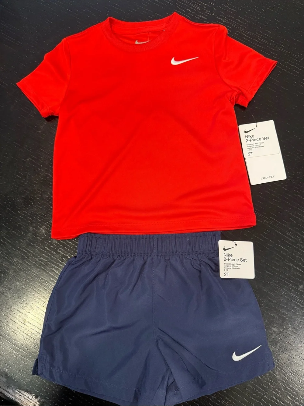 Nike Kids Red Tee with Navy Athletic Shorts Set